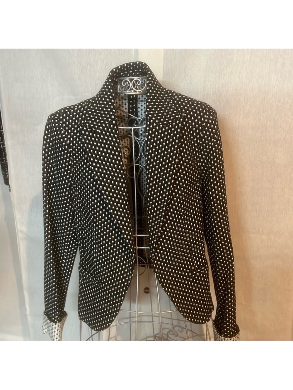 Amanda + Chelsea Black & White Geometric Pantsuit Set Blazer & Pants Size 4